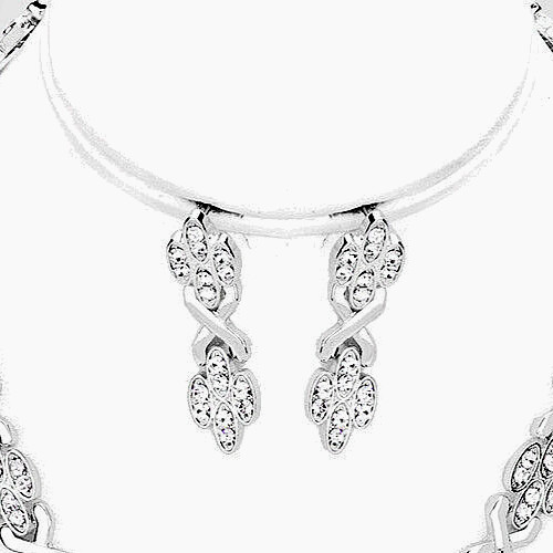 SOLID SILVER HIGH QUALITY “3 PC” CLEAR CRYSTAL FASHION NECKLACE JEWELRY SET