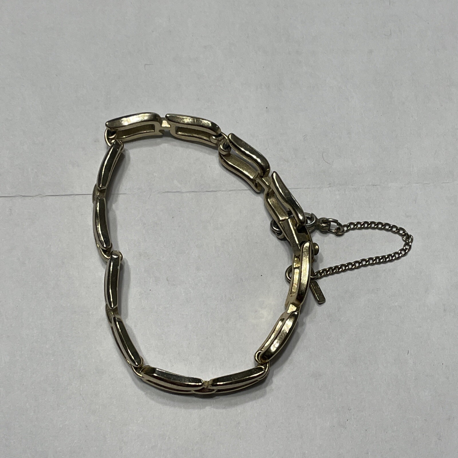Monet Bracelet Gold Tone Link With Safety Chain and Signed !