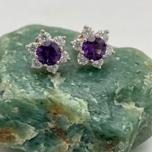 4ct Round Simulated Purple Amethyst/Diamond Flower Stud Earring Rose Gold Plated