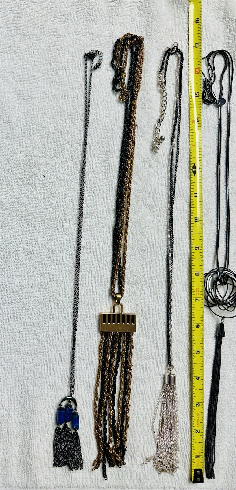 4 Unique Mod Tassel Black / Silver / Gold Tone Pendant Necklace Lot n835