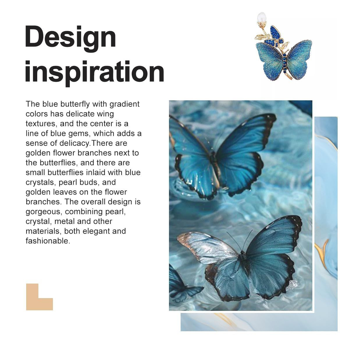 Vbvbip Elegant Blue Embroidered Butterfly 4.8 cm x 6.3 x 1.8 cm,