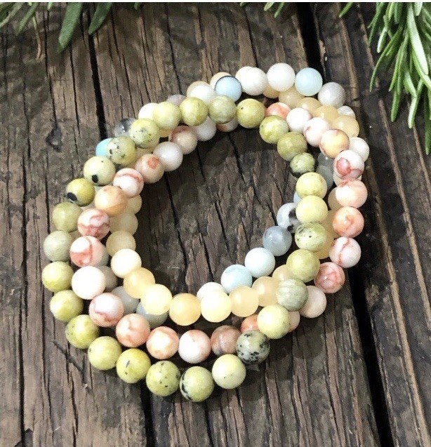 Natural Stone Beaded Bracelet Set, 4 Pieces, Small Beads