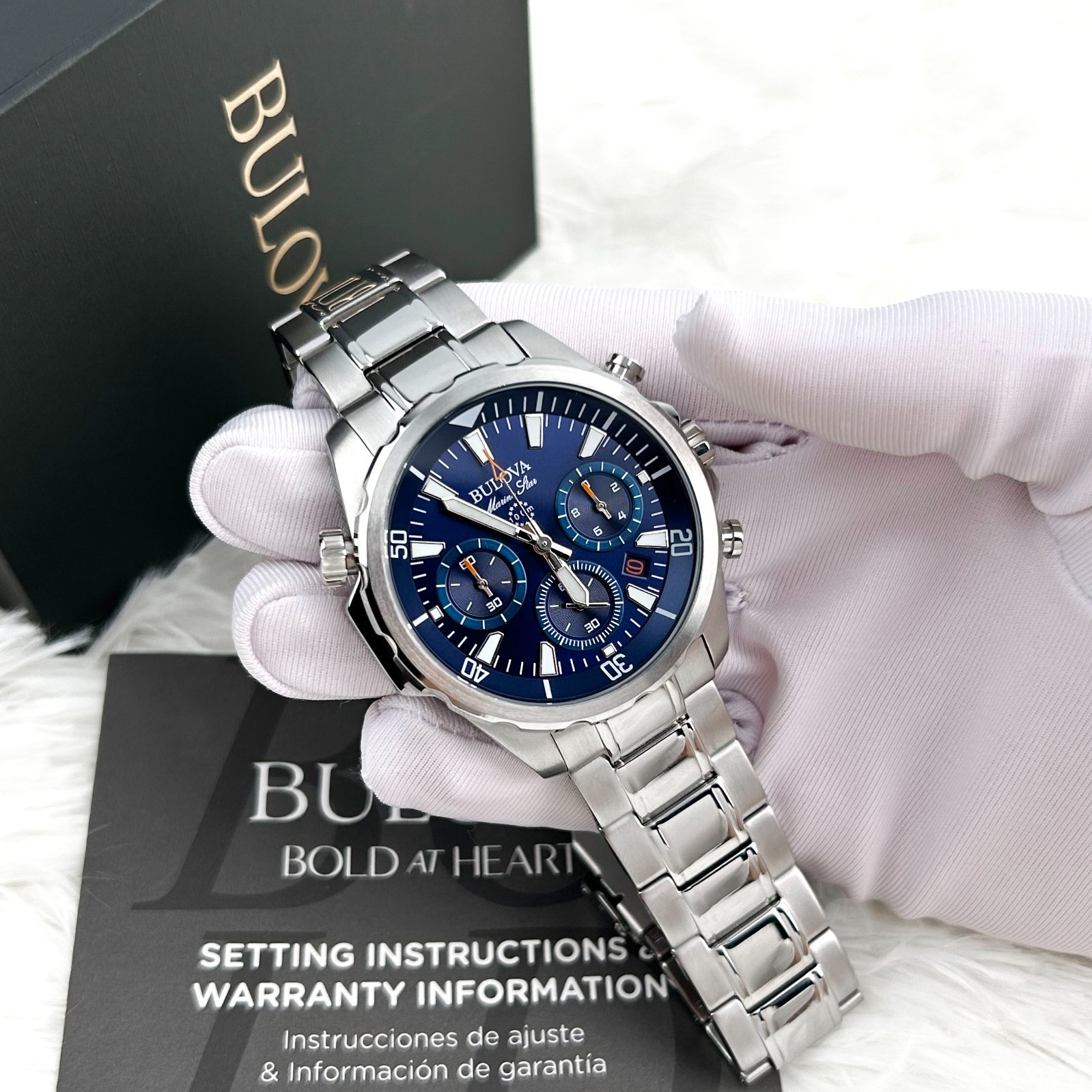BULOVA 96B256 Men’s Marine Star Chronograph Watch Stainless Steel New With Box