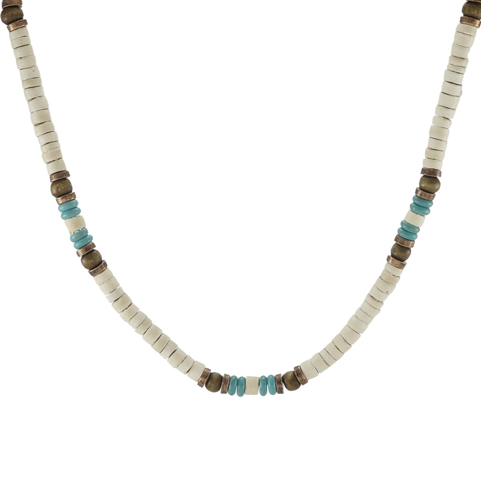 Unisex Off White Coco Shell & Turquoise Handmade Beaded Necklace, Length Choices
