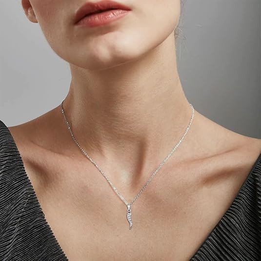 Italian Cornicello Horn 925 Sterling Silver Solid Amulet 18″ Rolo Chain Lucidato