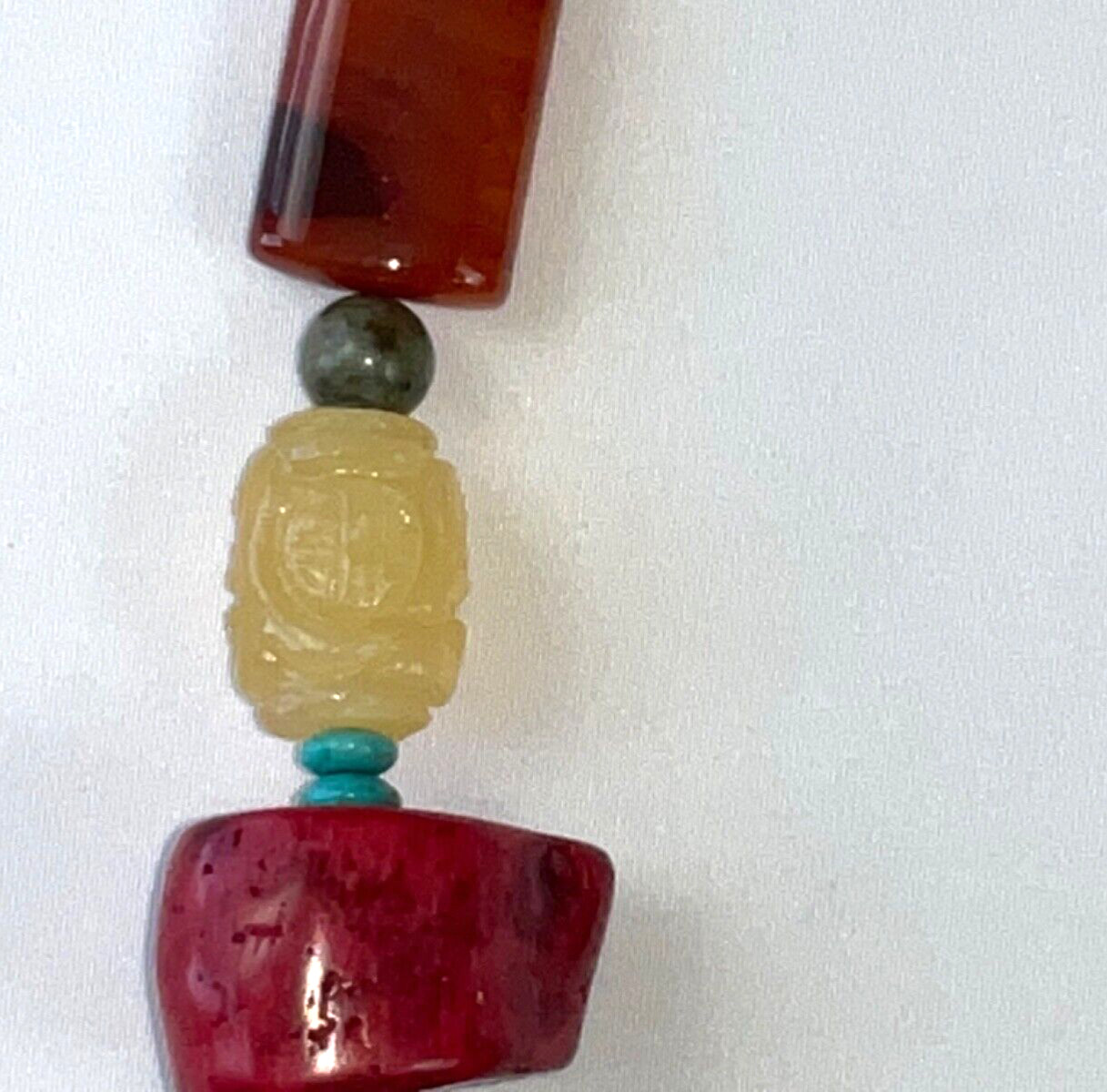 Beautiful Buddha Carved Bead Artisan STATEMENT NECKLACE Coral Turquoise Amber