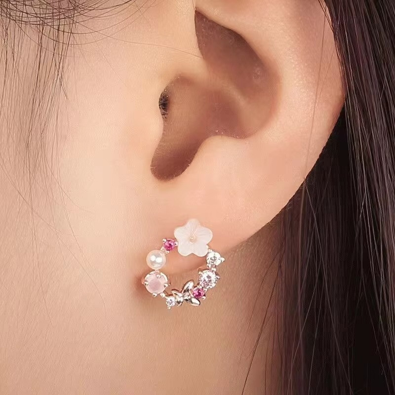 Rose Gold Flower Necklace Earrings Ring Jewelry Set – Zircon Party Accessories