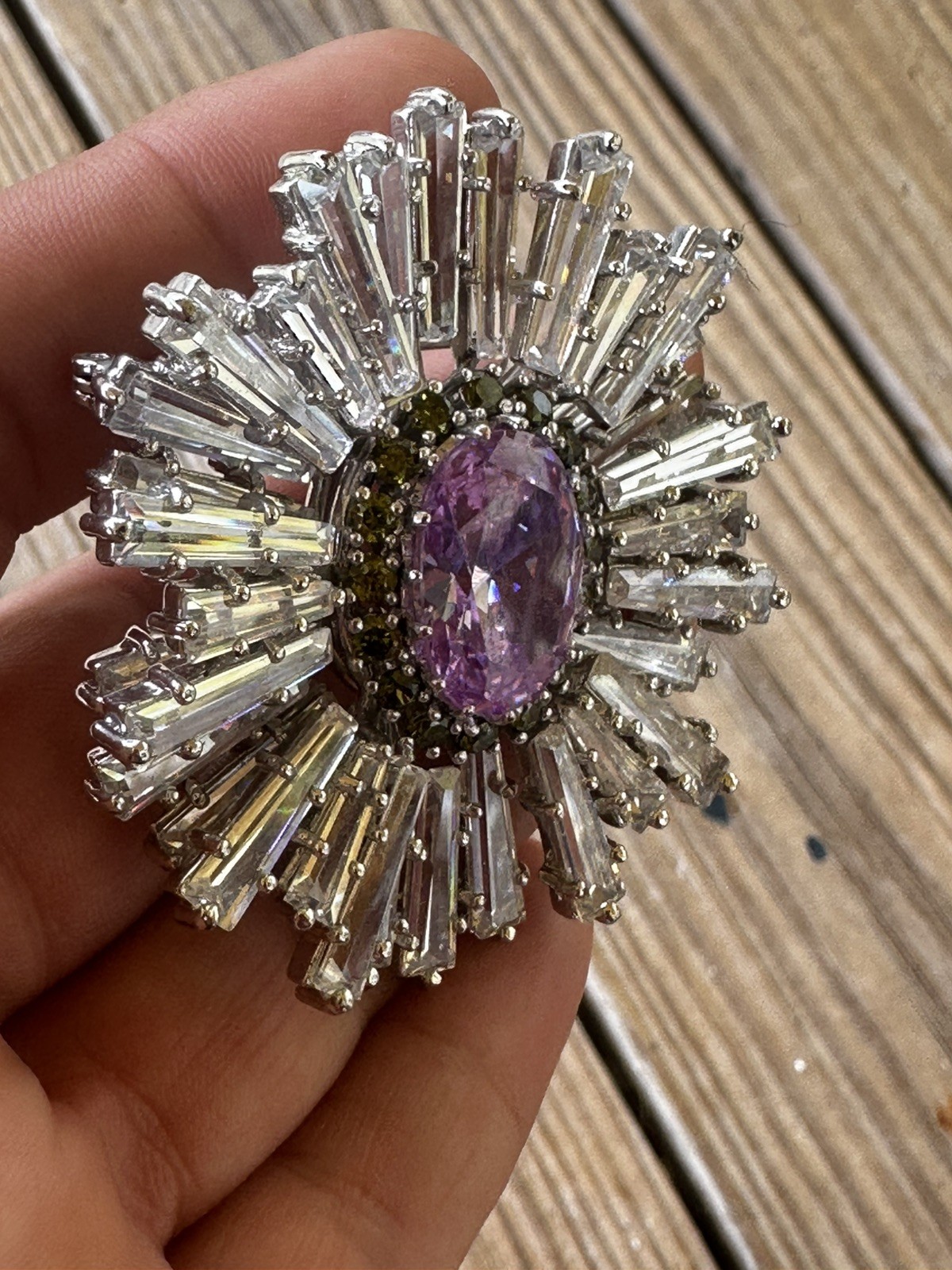 Nolan Miller Brooch Imitation Lavender Alexandrite Crystal Ruffle Brooch. RARE.