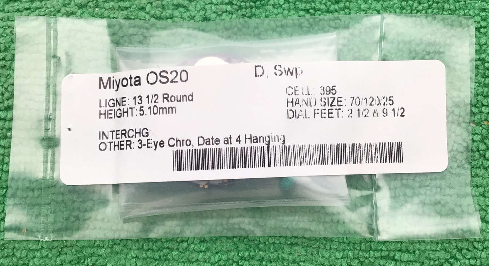 Miyota OS20 Quartz Movement, Date At 4 Hanging, NOS