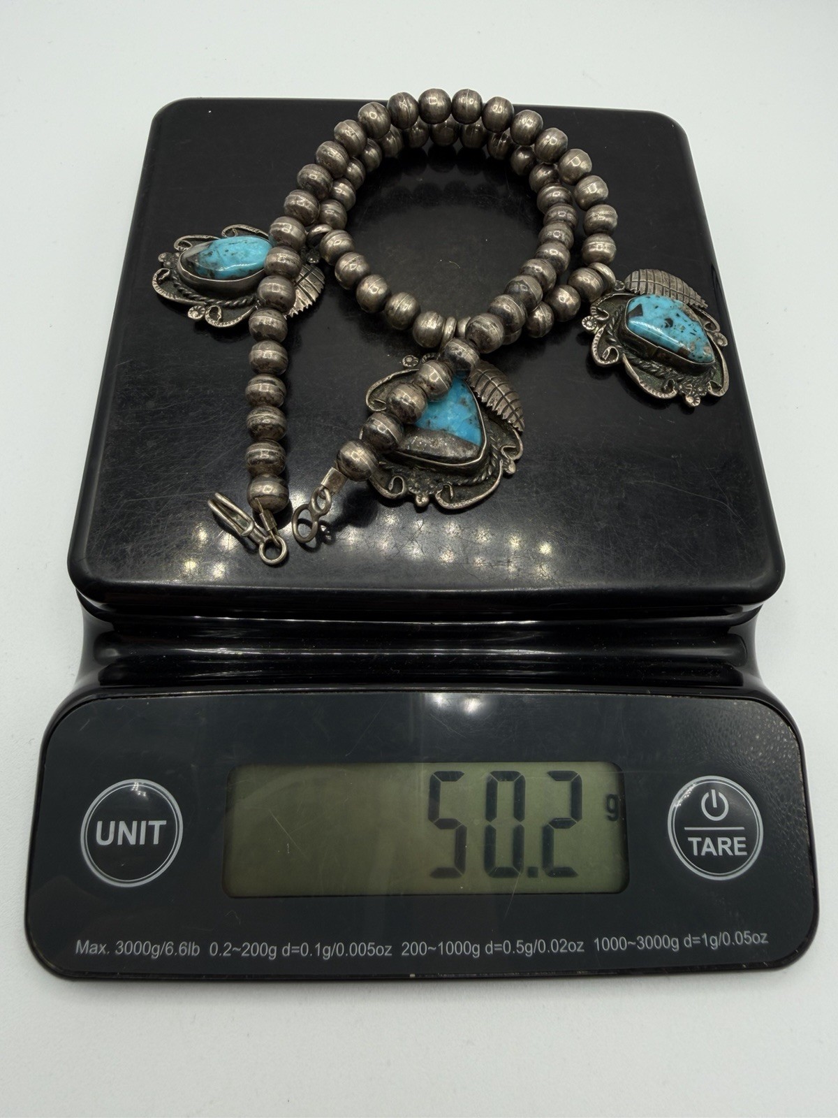 50g Vintage Navajo Persian Turquoise Sterling Silver Pendant Ball Beads Necklace