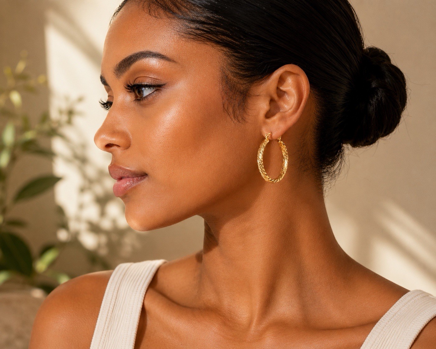 18K Gold Filled Twisted Round Hoop Earrings Metal No Stone Fashion Latch Back