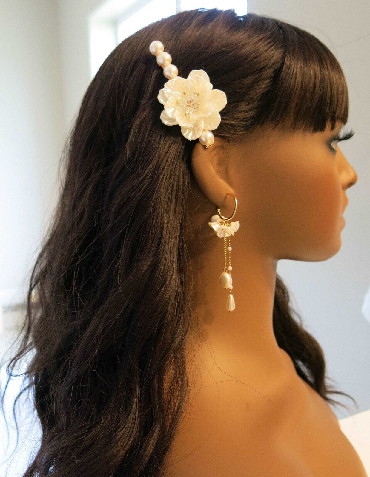 Abalone Seashell Off White Pearl 2 PC Hairclip Set, Wedding Alligator Hairclips
