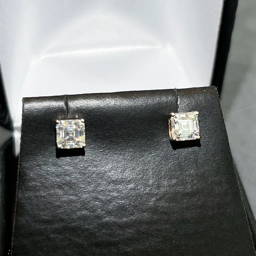 Certified 1.20-10.00ctw D/FL Asscher Cut Moissanite S925 Solitaire Stud Earrings
