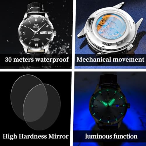 Watch Men Black Watches for Men Leather Classic Luxury Automatic Mechanical