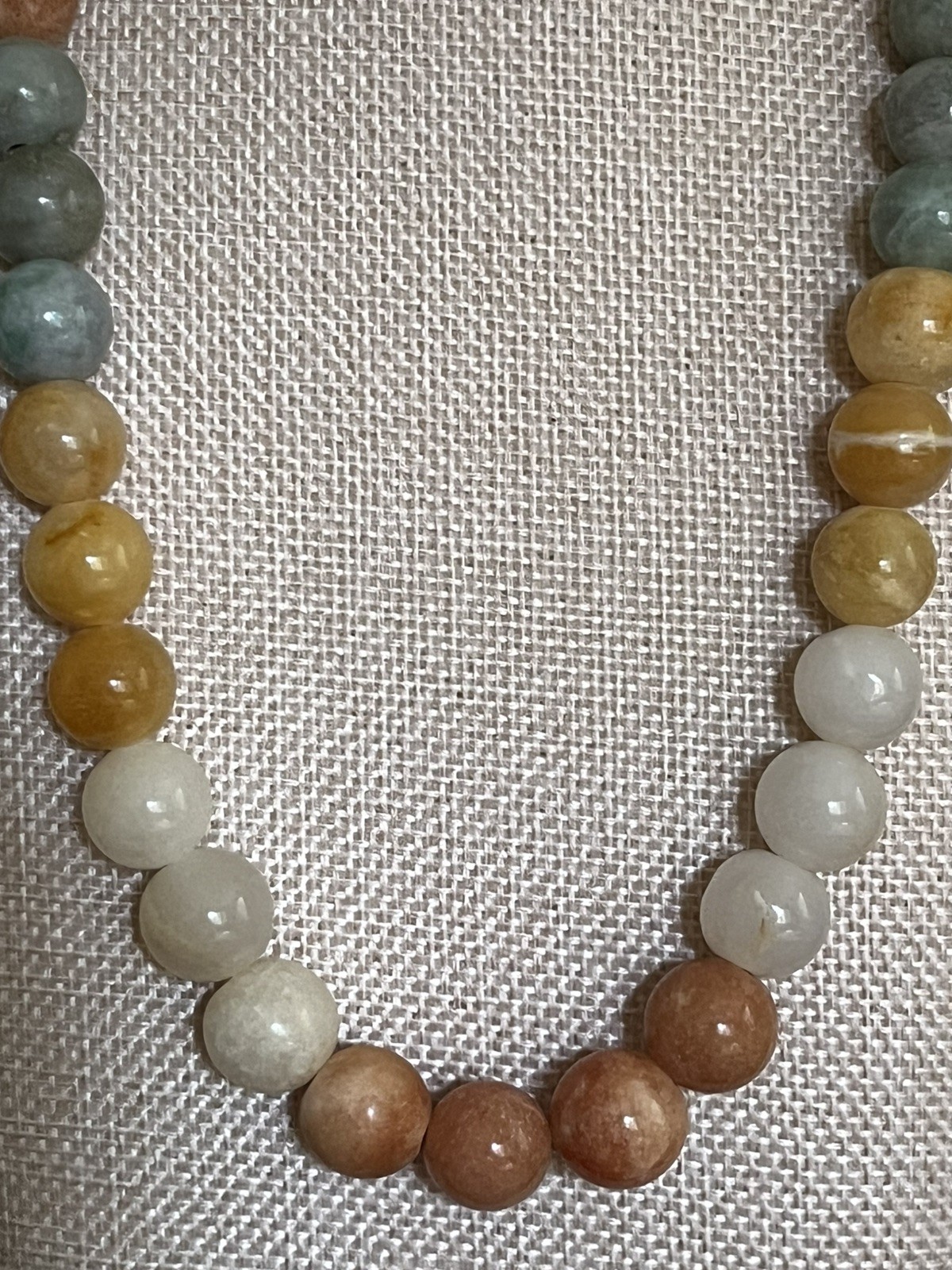 Quartz Bead Necklace 22″ – Polished Stone Multicolor Green Orange Yellow White