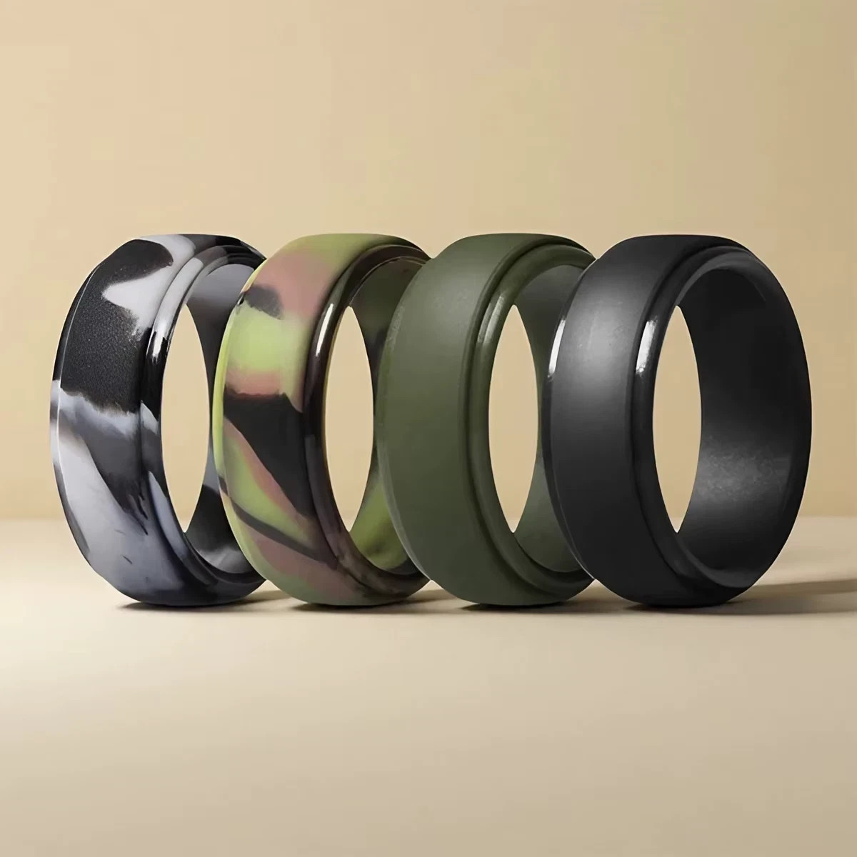 4 Pack Men’S Silicone Wedding Bands, 8Mm Wide Rubber Rings for Workout Sports, C