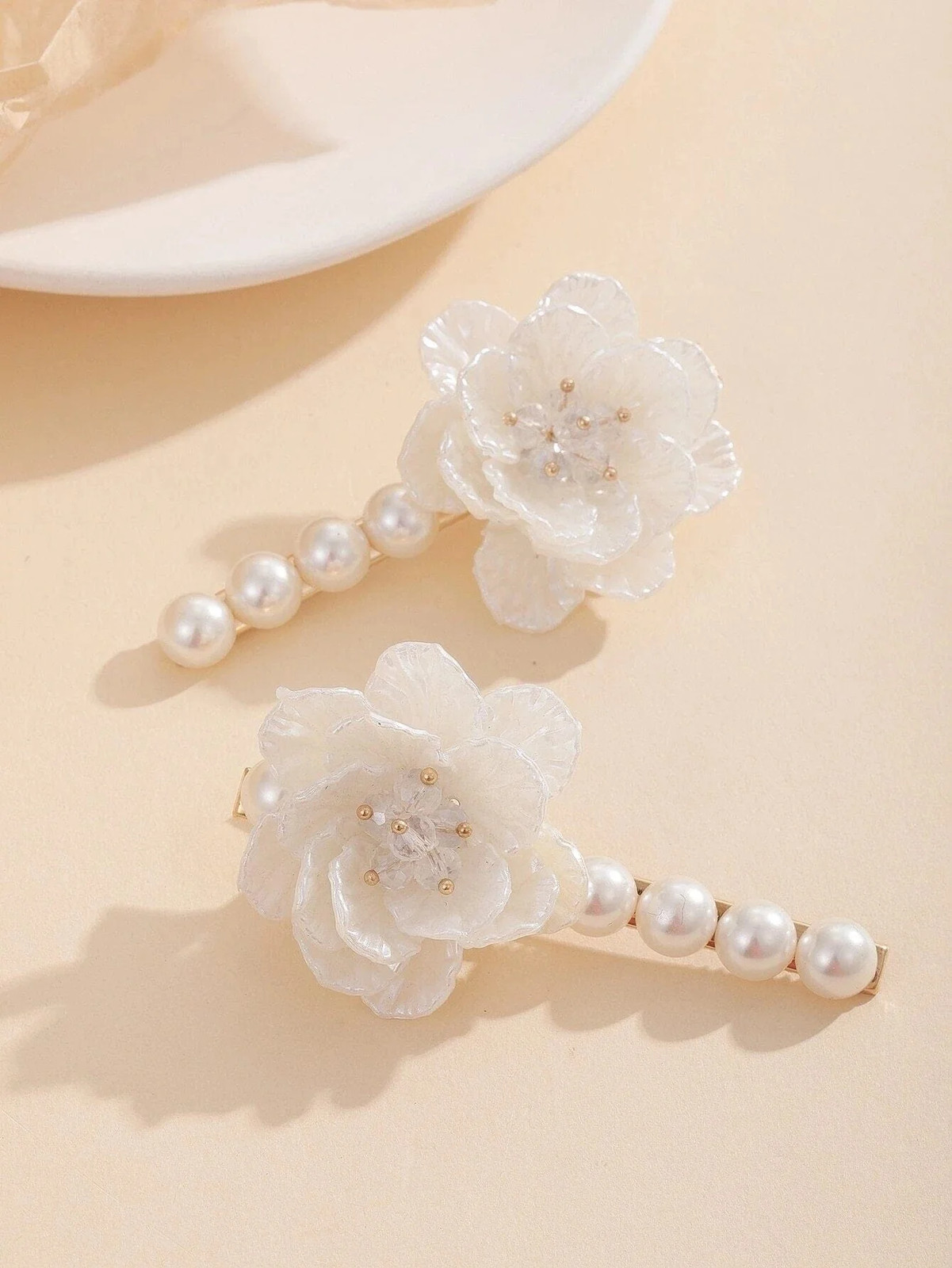 Abalone Seashell Off White Pearl 2 PC Hairclip Set, Wedding Alligator Hairclips