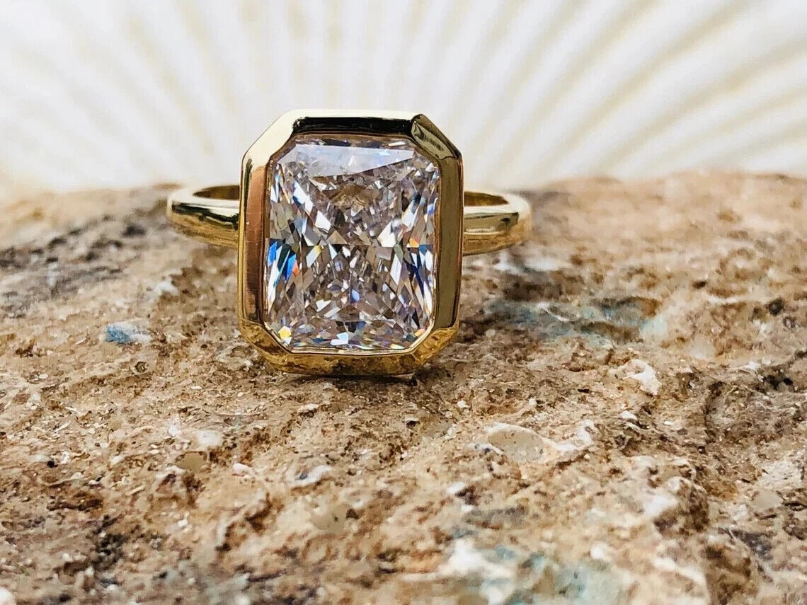 14k Yellow Gold Plated 3 Ct Emerald Cut Lab Created Diamond Women’s Wedding Ring