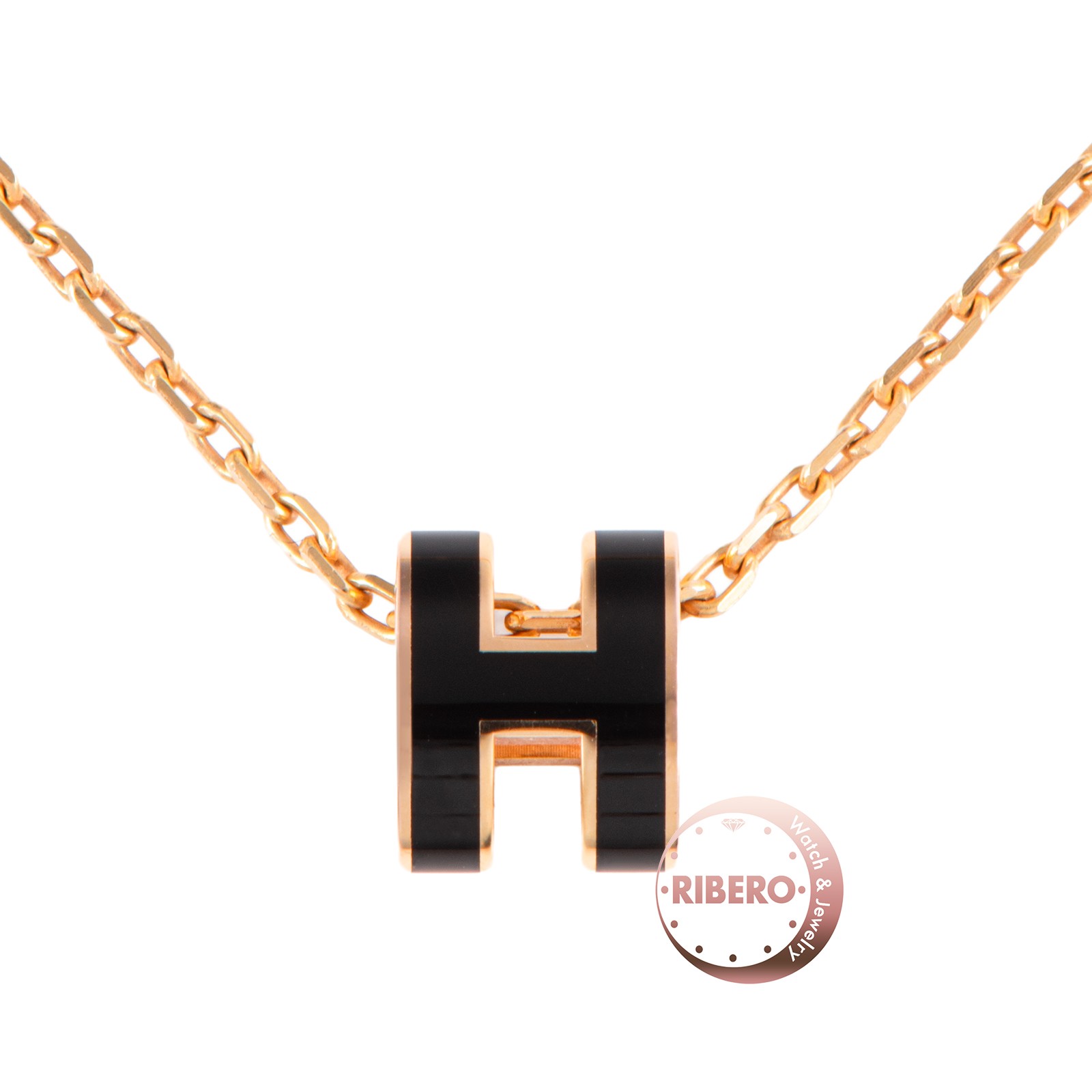 Hermès Mini Pop H Necklace Pendant Metal Black Rose-Gold w/Box