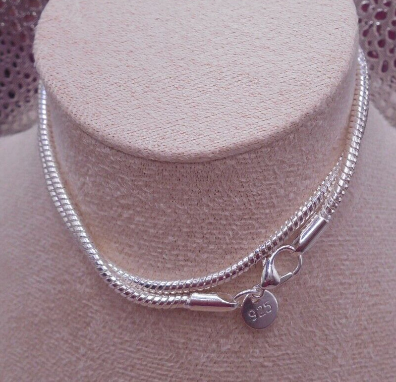 18″ SNAKE CHAIN STERLING SILVER LOBSTER CLASP CHARM NECKLACE 3MM WITH POUCH!