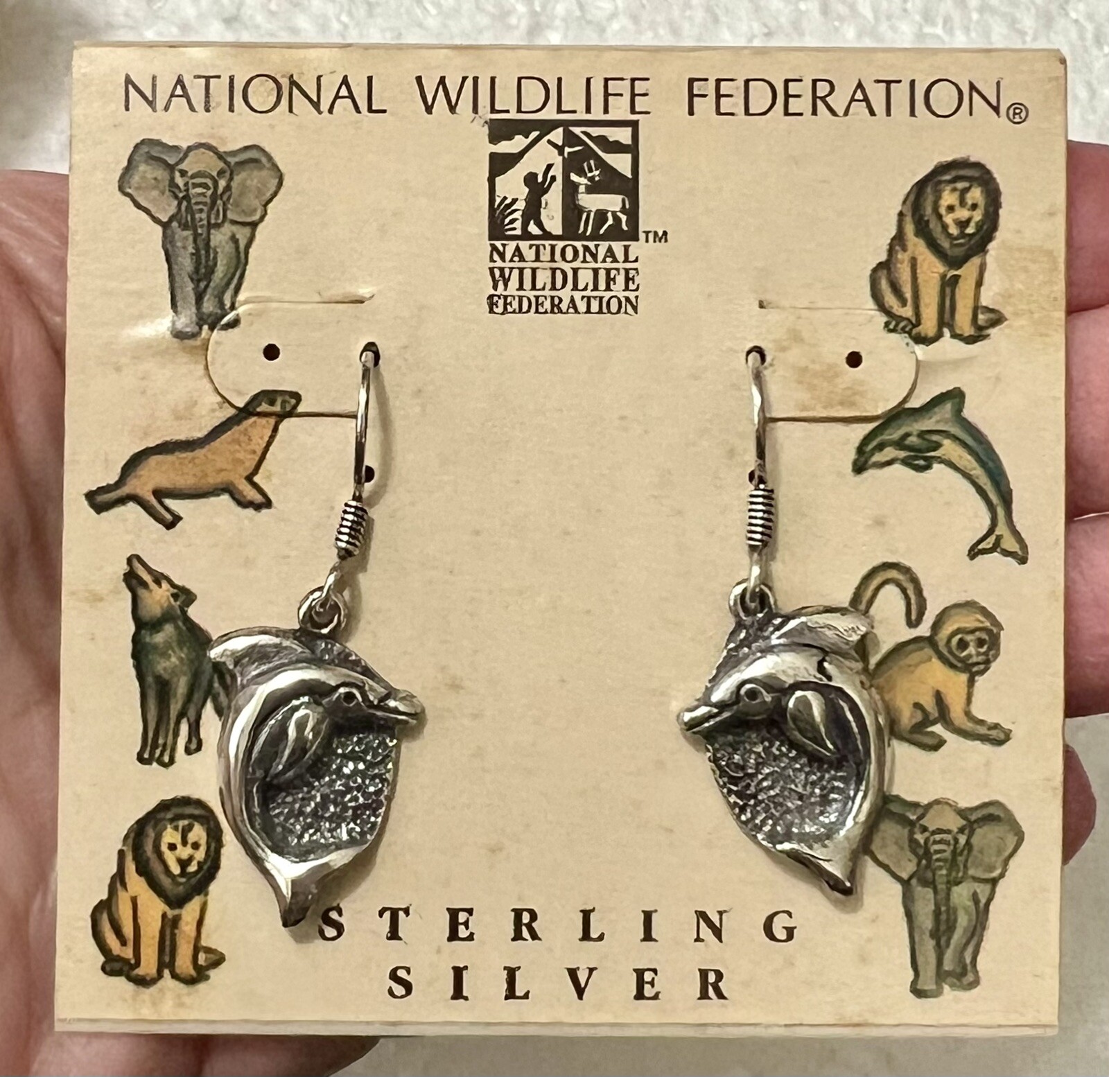 1990s Sterling Silver NWF National Wildlife Federation DOLPHIN Earrings 6g w/Box