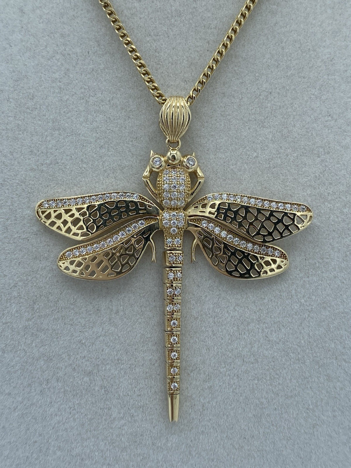 LARGE 14K Yellow Gold Dragonfly Pendant 8.8 Grams Moving Tail