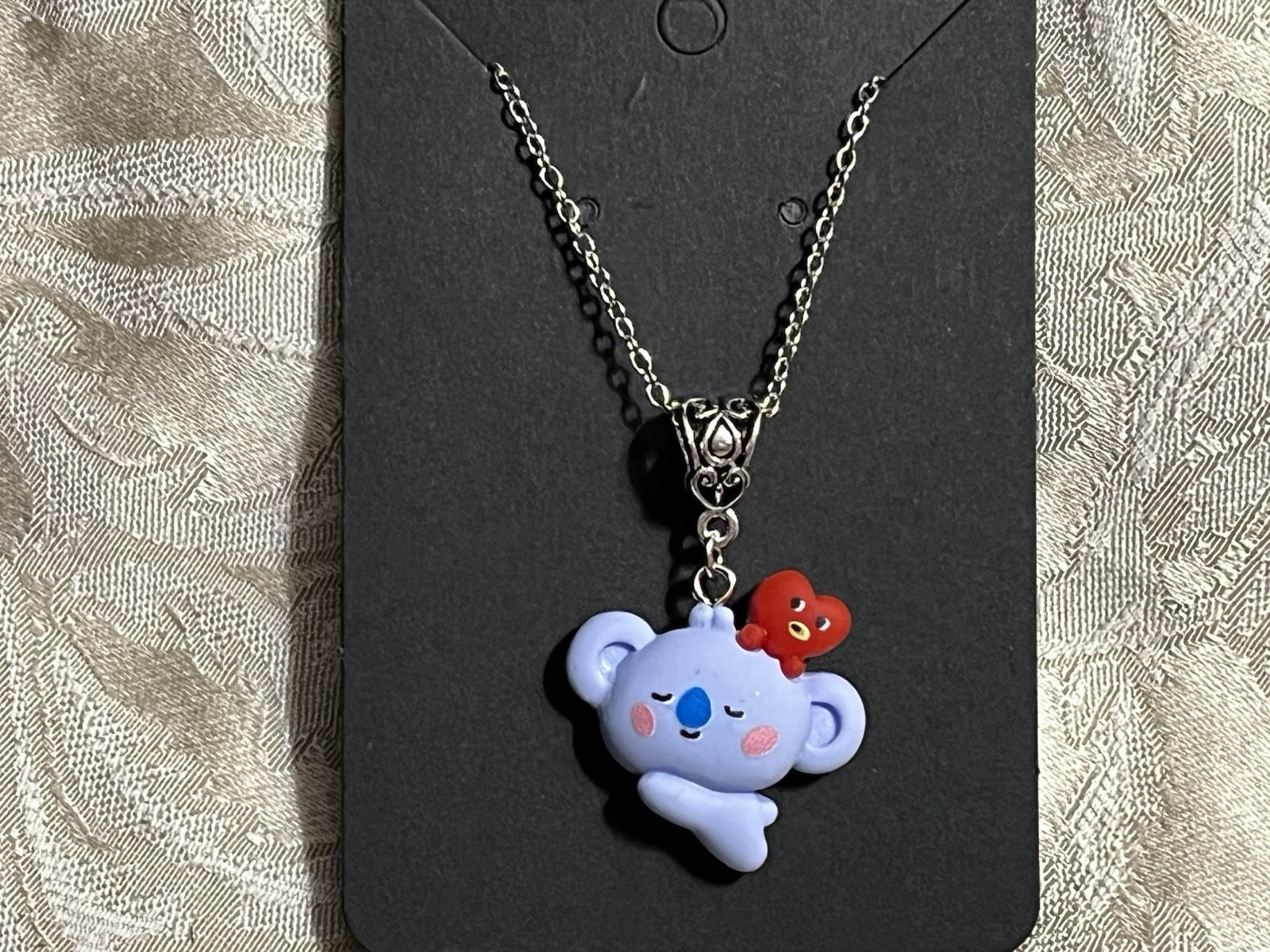 K POP Anime Cartoon Emojis Character Silver Resin Charm Pendant Necklace 18”