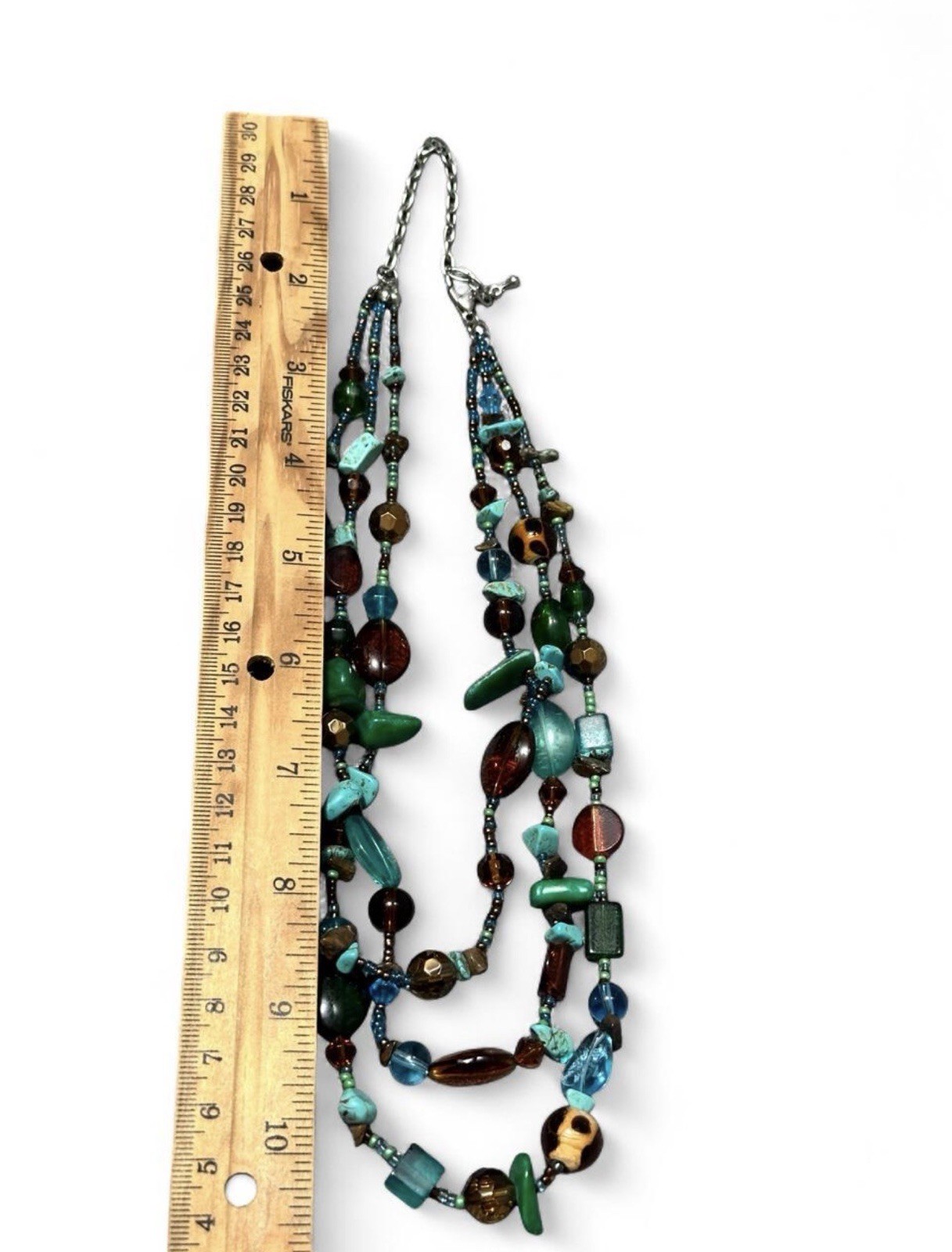 Chunky Boho Multi-Strand Beaded Necklace Turquoise Earth Tones Leopard Print