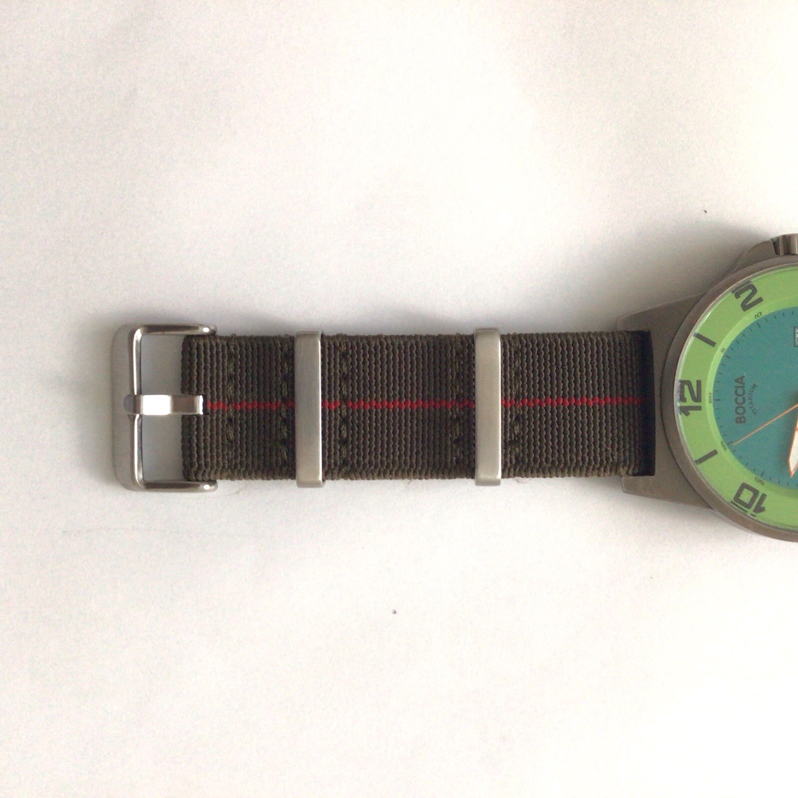 Boccia ID Titanium Men’s Two Tone Green Blue Watch Brown Stretch Canvas Band