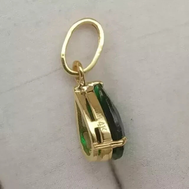 14K Yellow Gold Plated Natural Emerald 5.00Ct Pear Cut Gemstones Pendant Real