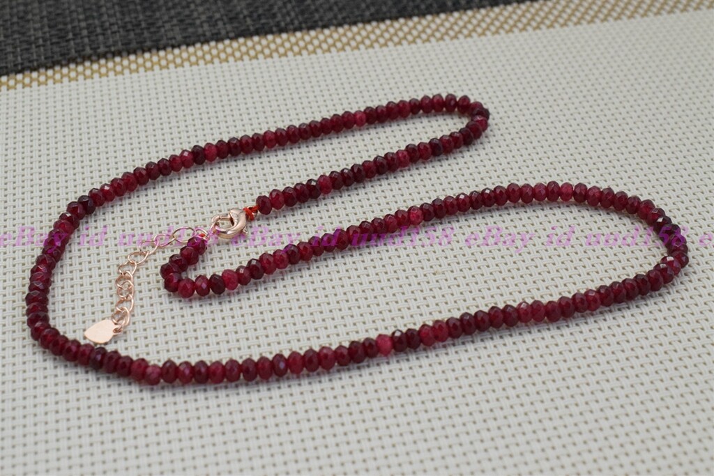 2x4mm Brazil Red Jade Faceted Roundelle Gemstone Beads Necklace 18″ AAA
