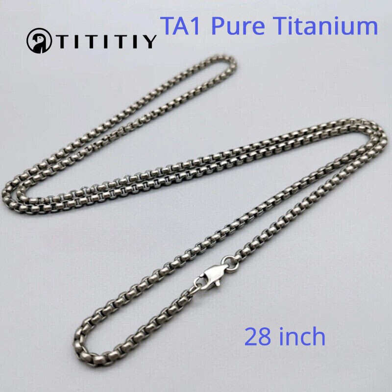 Pure Titanium Box Chain Necklace 3mm Unisex Anti Allergy Skin Care Health 28″