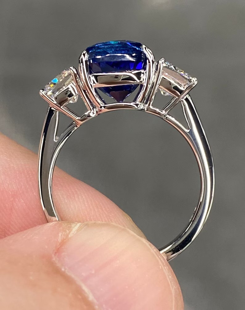 10 Ct Certified Cushion Shape Natural Blue Diamond Ring VVS1 White Gold Finish