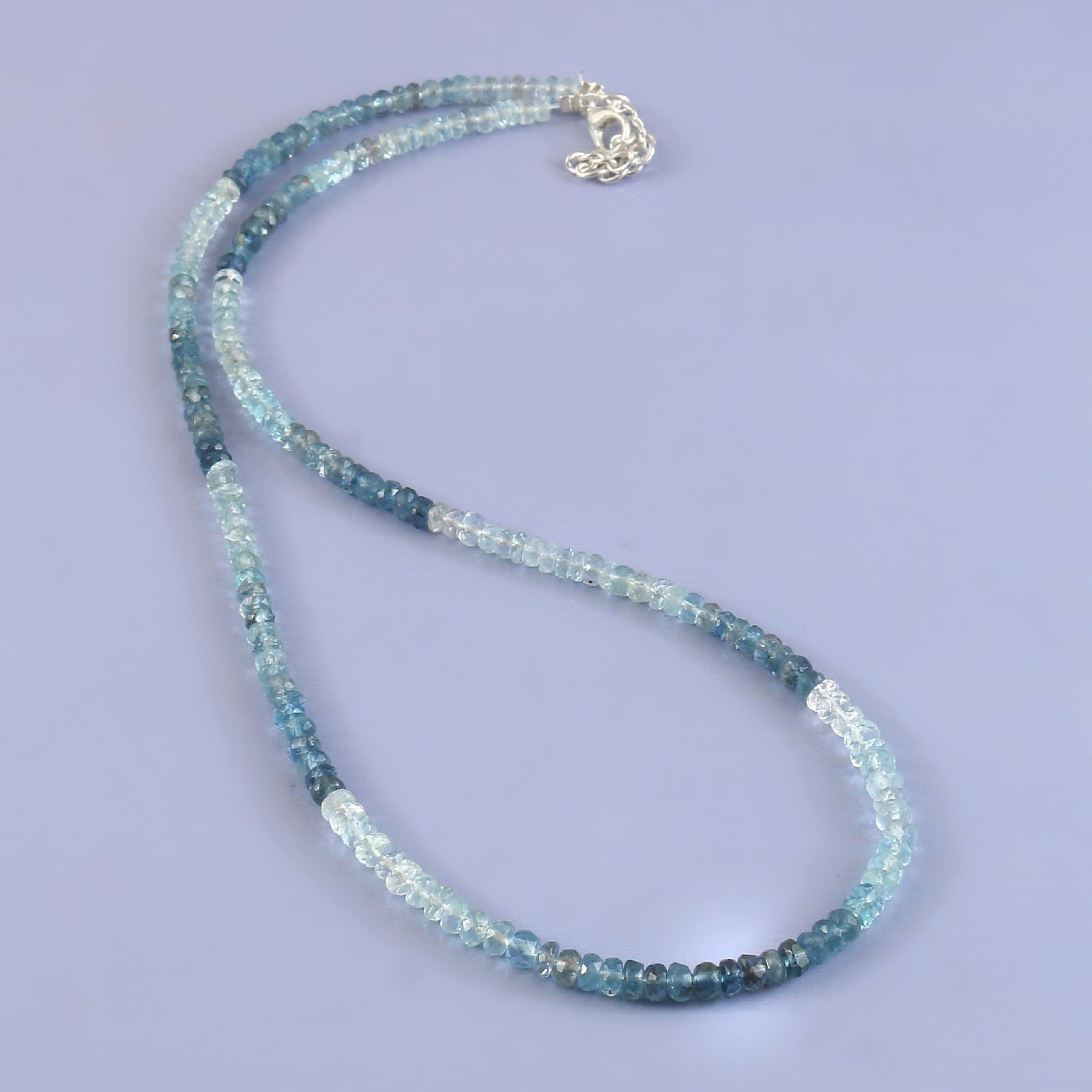 Genuine Blue Aquamarine Faceted Rondelle Necklace | Semi-Precious Gemstone