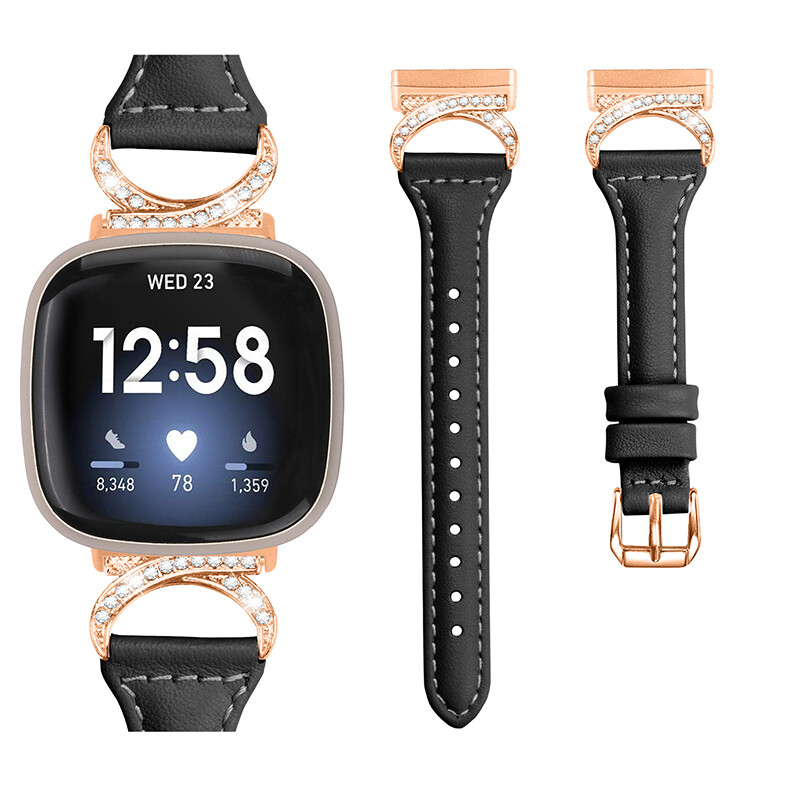 For Fitbit Versa 3/4 Sense/2 Luxury Bling Rhinestone Bracelet Leather Band Strap