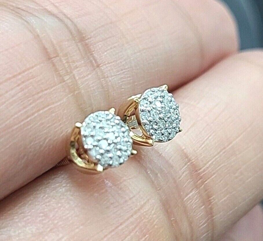DEAL! 10K Gold Natural Diamond Studs 5.36mm 3D Pave Earrings 0.20CT