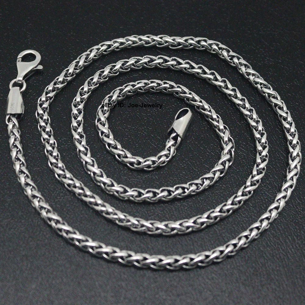 Real 925 Sterling Silver Men’s Necklace 4mm Round Wheat Link Chain 23.6inch