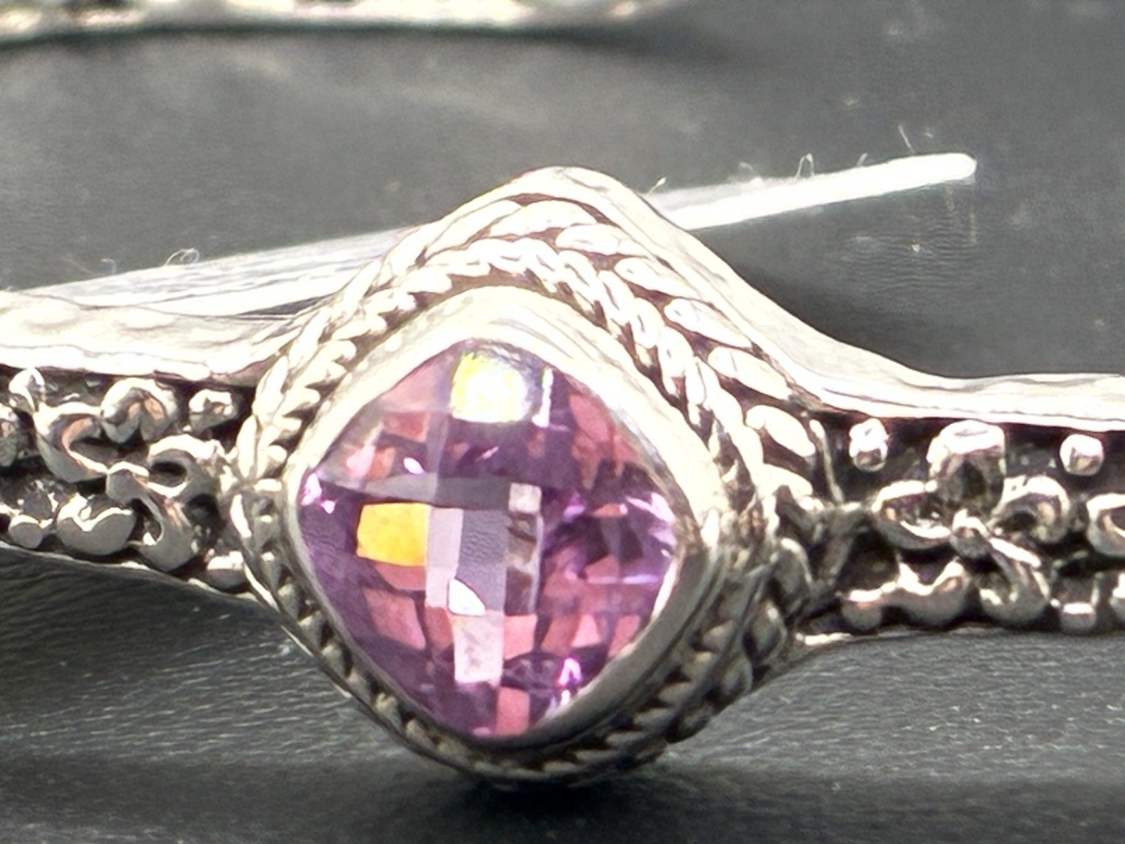 Sarda Light Pink Lab Created Sapphire Sterling Silver Cuff Bracelet Size 7.25