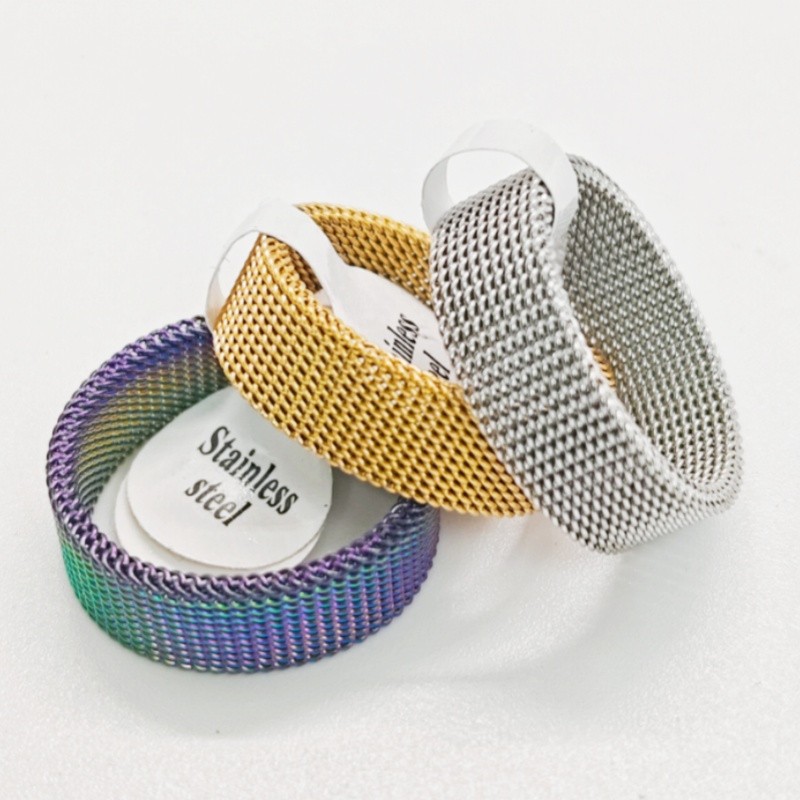 36Pcs 8mm Stainless Steel Mesh Rings 3 Color Mixed Flexible Woven Unisex Jewelry