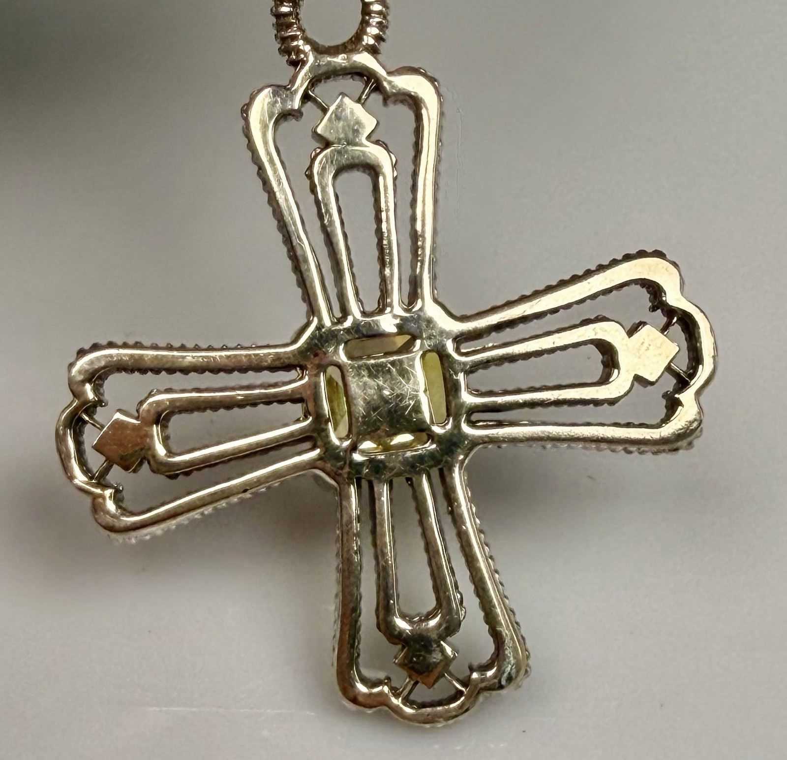 Judith Ripka Sterling Silver Canary Quartz Cross Pendant Station Link Chain
