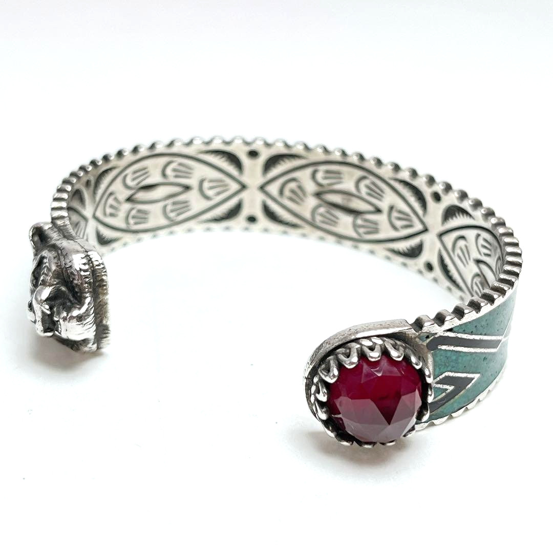 Gucci Garden Tiger Head Bangle Sterling Silver 925 Turquoise 5.9in Made in Italy