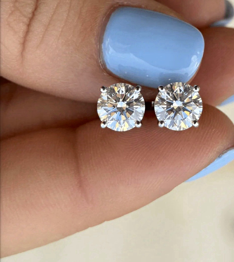 925 Sterling Silver Round White Moissanite Prong Stud Earrings Butterfly Back