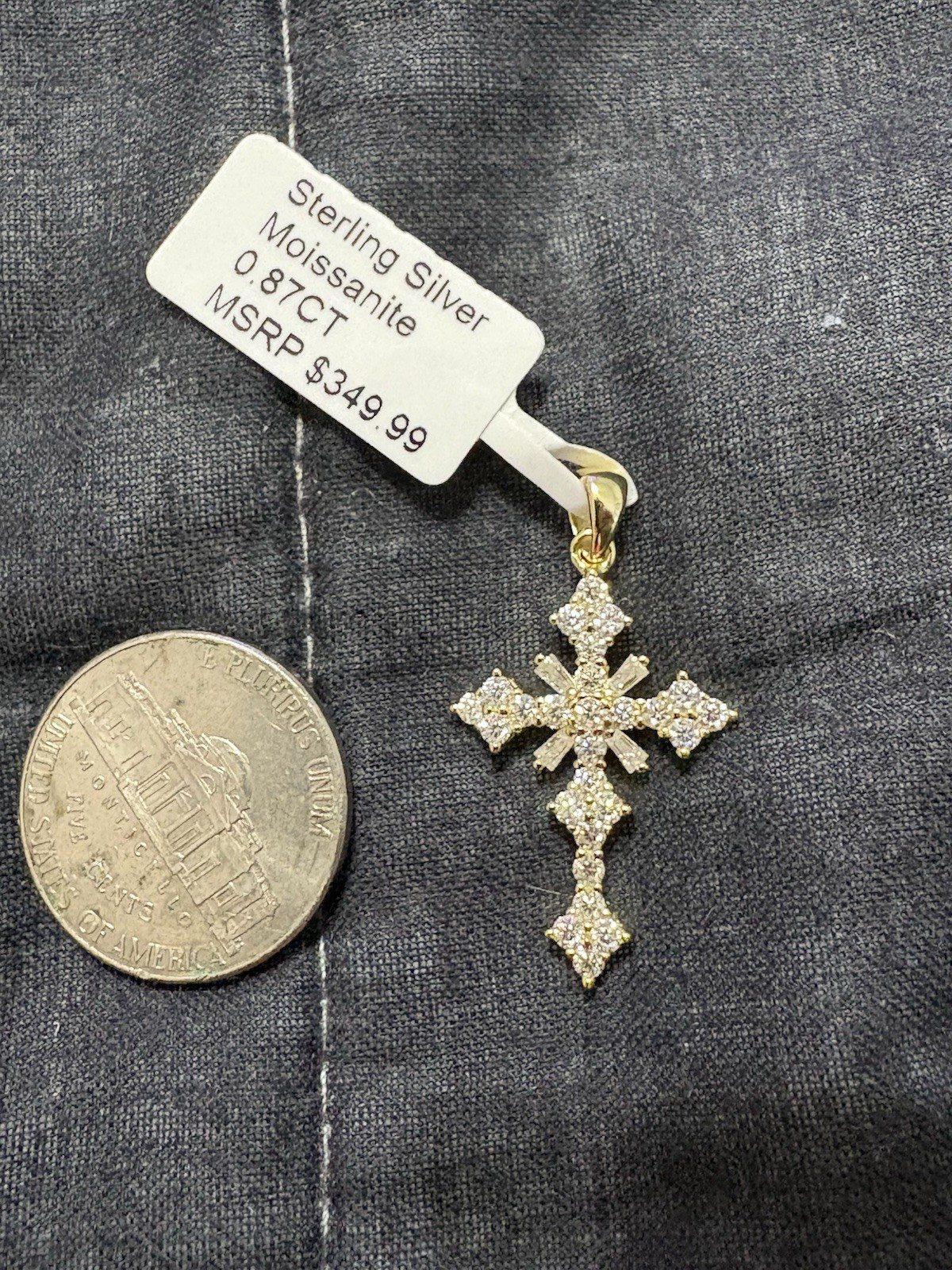 925 Sterling Silver Moissanite 0.87ct Cross Pendant White/Colorless Gold Tone