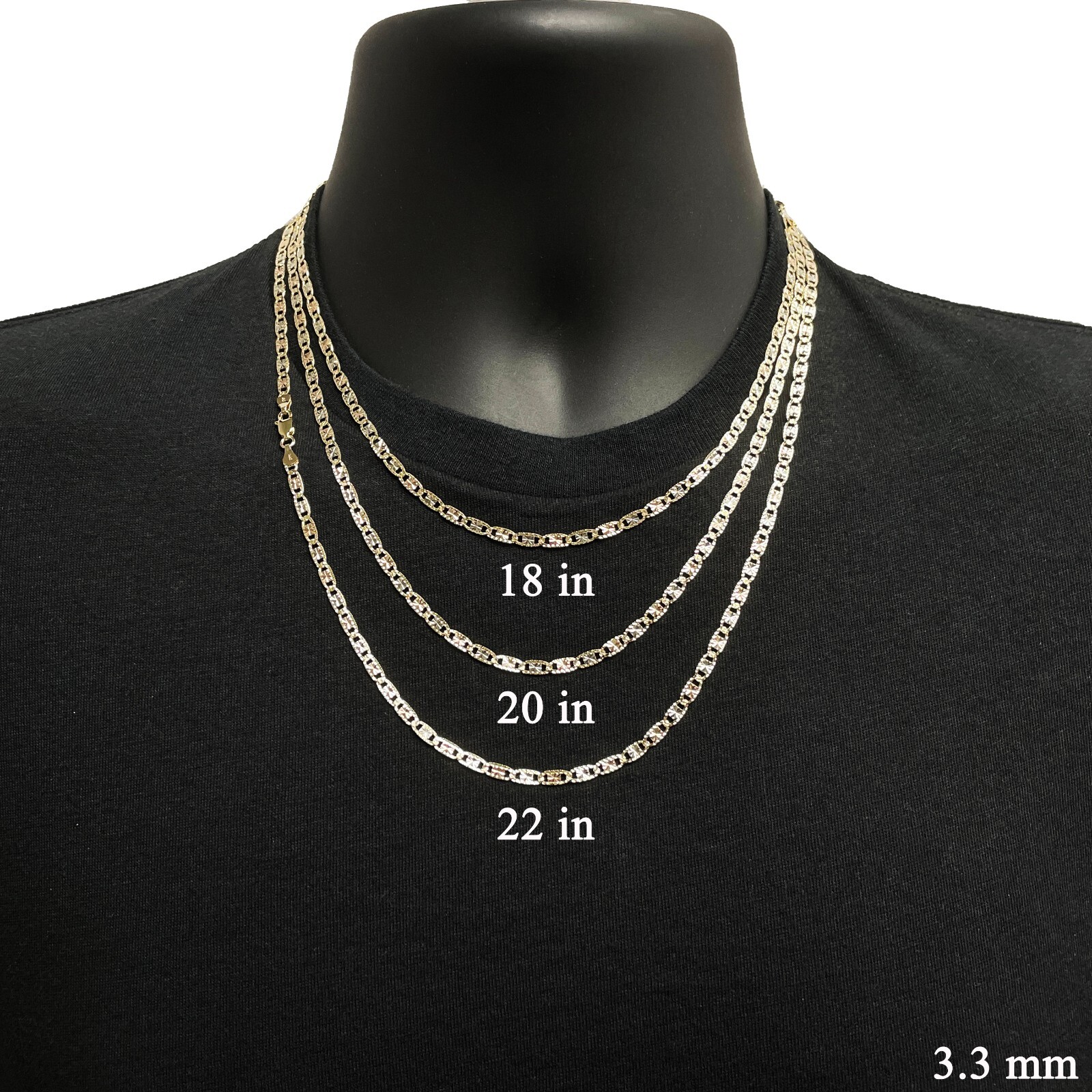 Italian 14k Tri-Color Gold Diamond Cut Valentino Chain Necklace 18″ 3.3mm 7 gram