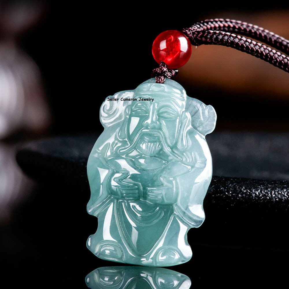 Real Grade A 100% Natural Blue Jade Jadeite Wealth Of God Pendant