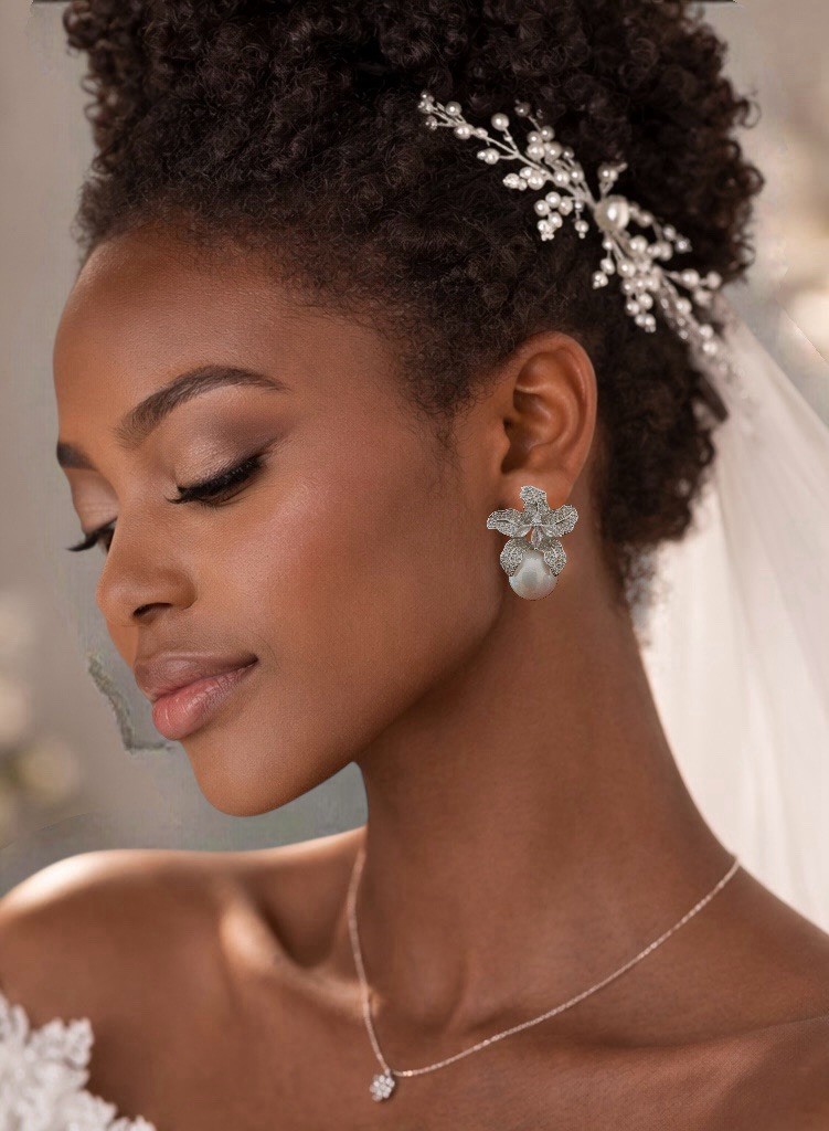 Lily Large Pearl Drop Earrings CZ Pave 925 Silver Needle Bridal Wedding Gift