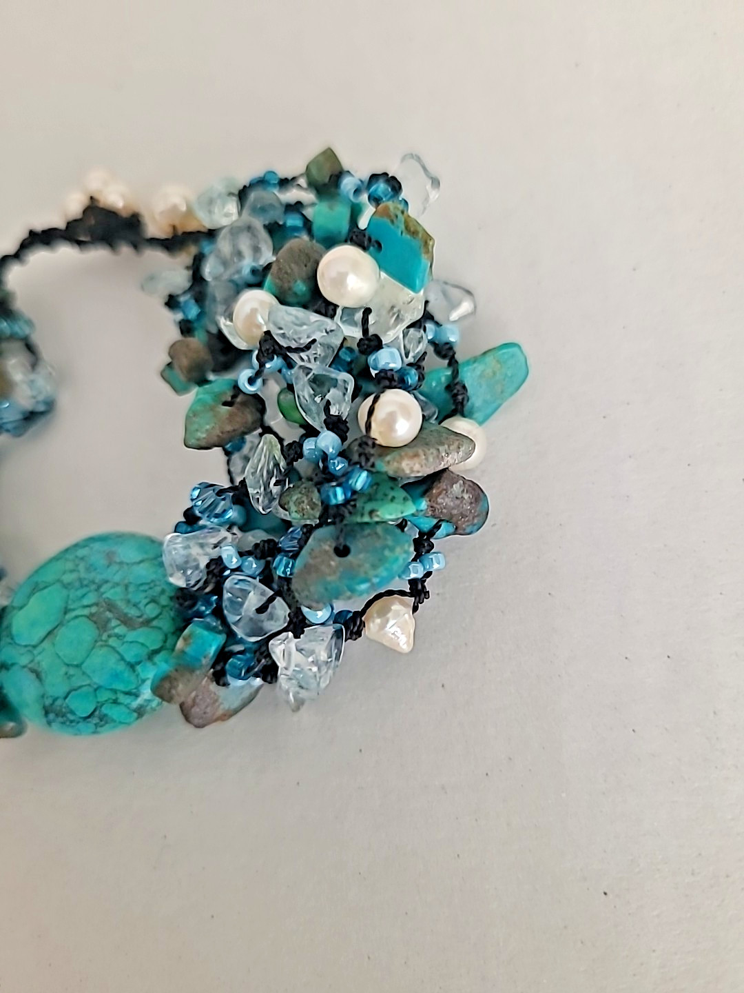 Handmade Turquoise And Freshwater Pearl Beaded Bracelet