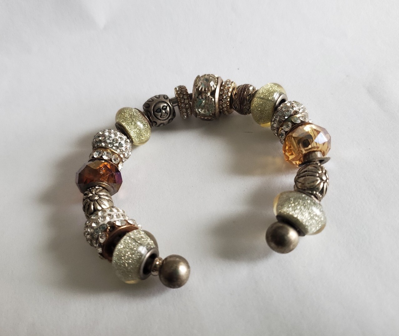 Rhinestone Beaded Charm Cuff Bracelet