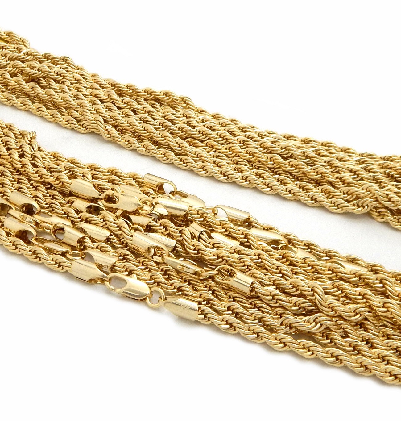 12 Piece Mens Rope Chain Necklace 4mm 18″ 20″ 24″ 30″ Wholesale lot Gold Plated