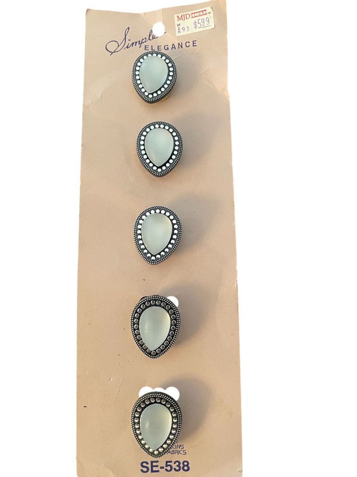 VINTAGE Tear Drop Silver & White Button Covers 1990s Simple Elegance